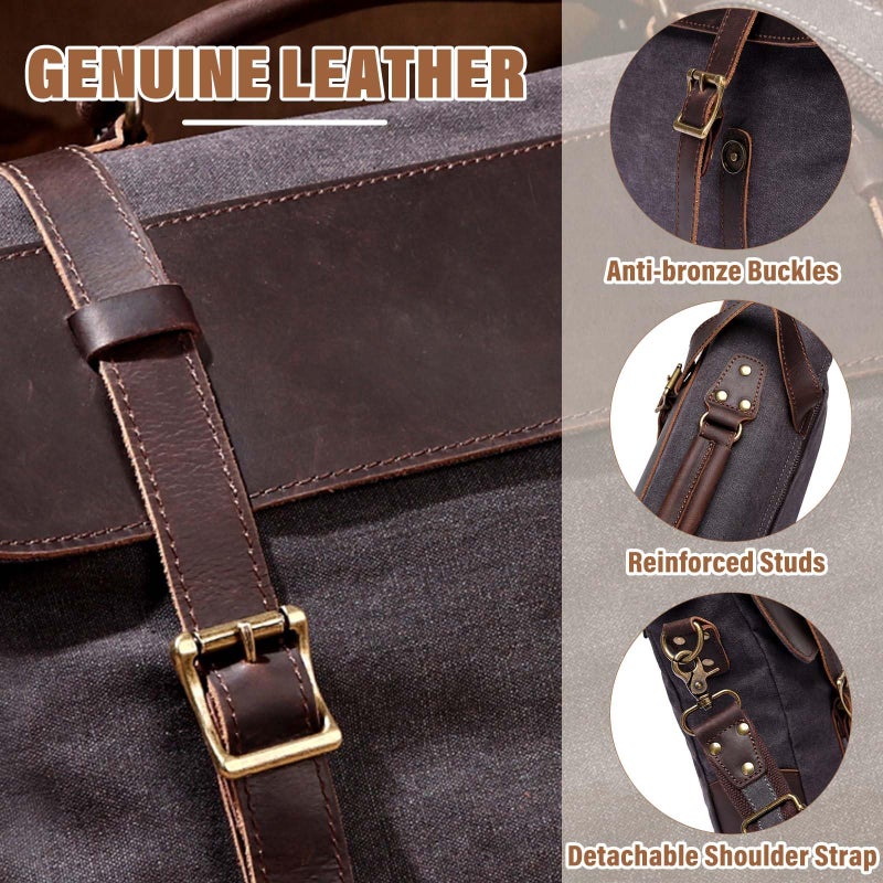 VASCHY Vintage Canvas Leather Messenger Bag School Shoulder Bag Business Briefcase Satchel Gray - Image 3